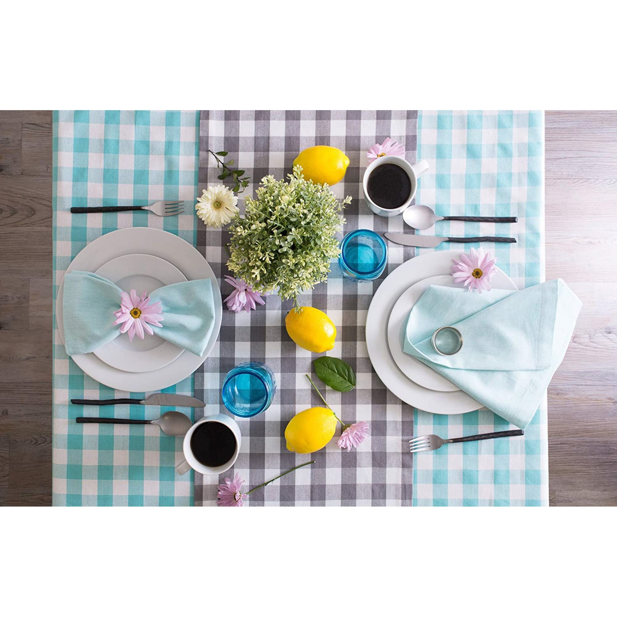 DII Checkered Tabletop Collection 100% Cotton, Machine Washable, Table Runner, 14x72, Gray